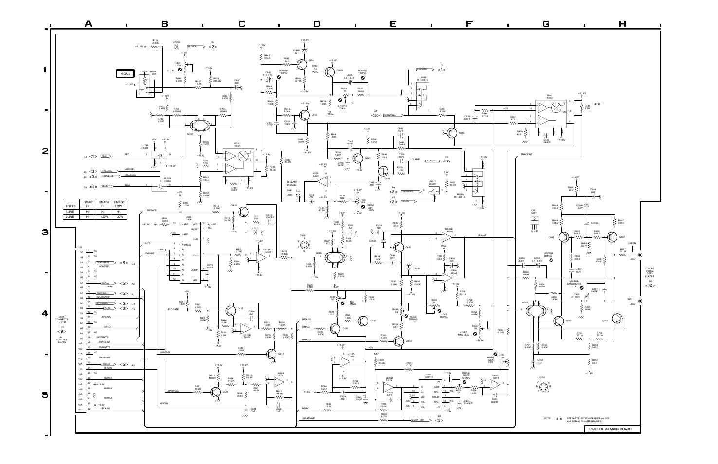 Wfm 300a component/composite waveform monitor, Horizontal <4, Horizontal low pass filter | Horizontal output amplifier, Horizontal gain cell | Tektronix WFM 300A User Manual | Page 185 / 212