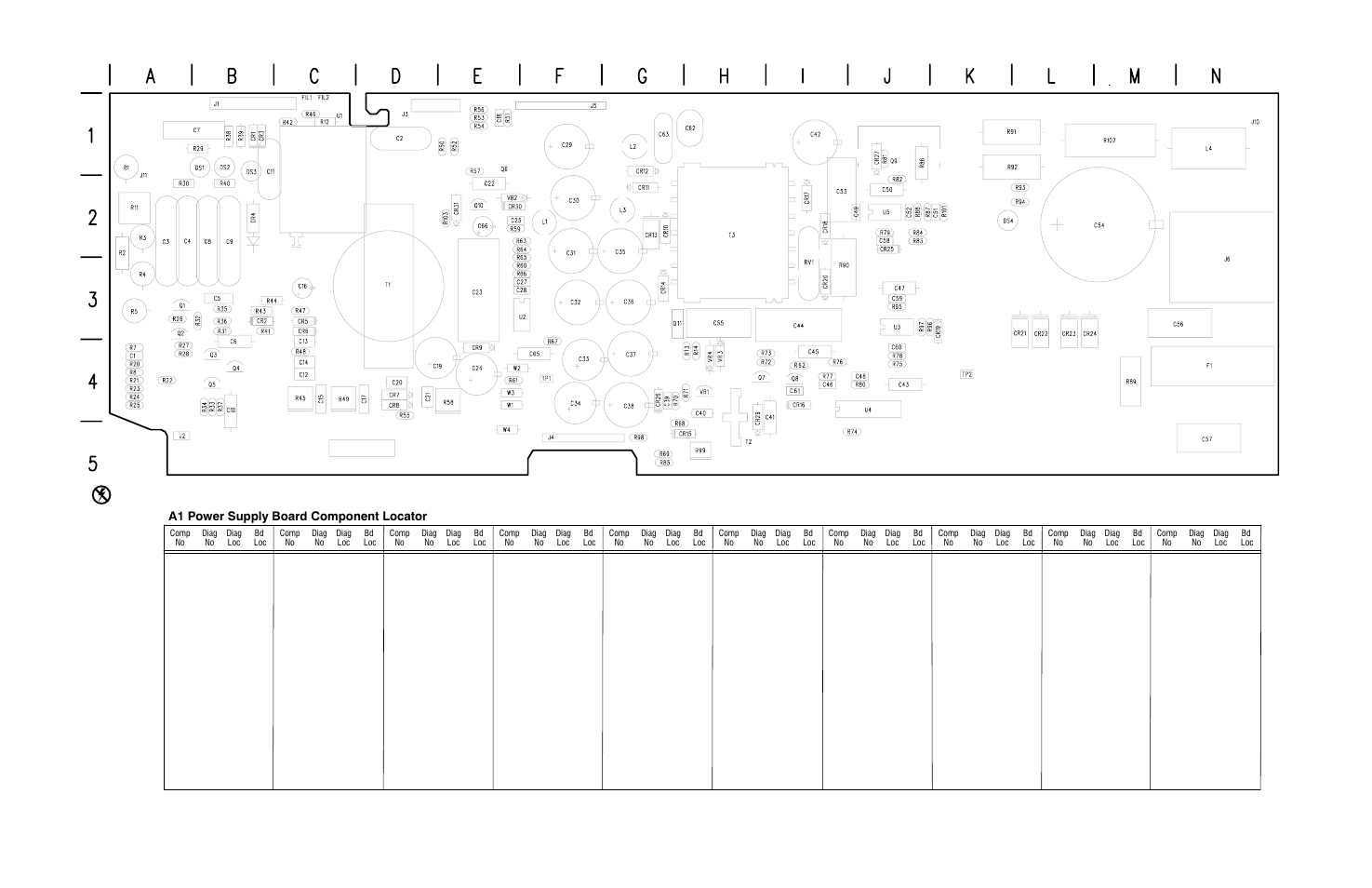 A1 power supply board, A1 power supply board component locator, Wfm 300a | Tektronix WFM 300A User Manual | Page 198 / 212