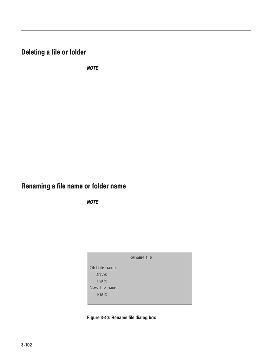 Deleting a file or folder, Renaming a file name or folder name | Tektronix MTG100 User Manual | Page 161 / 250