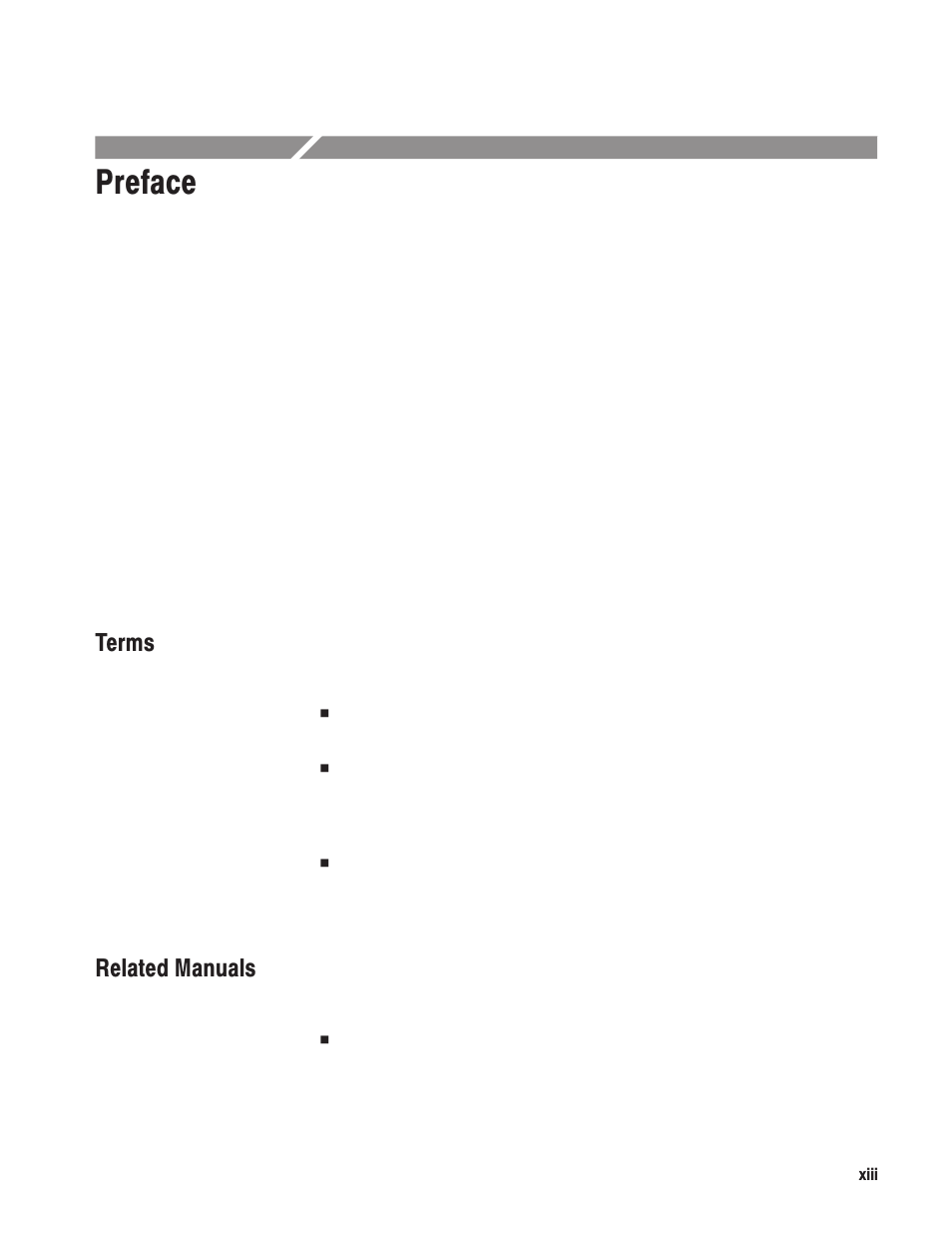 Preface, Terms, Related manuals | Tektronix MTG100 User Manual | Page 18 / 250