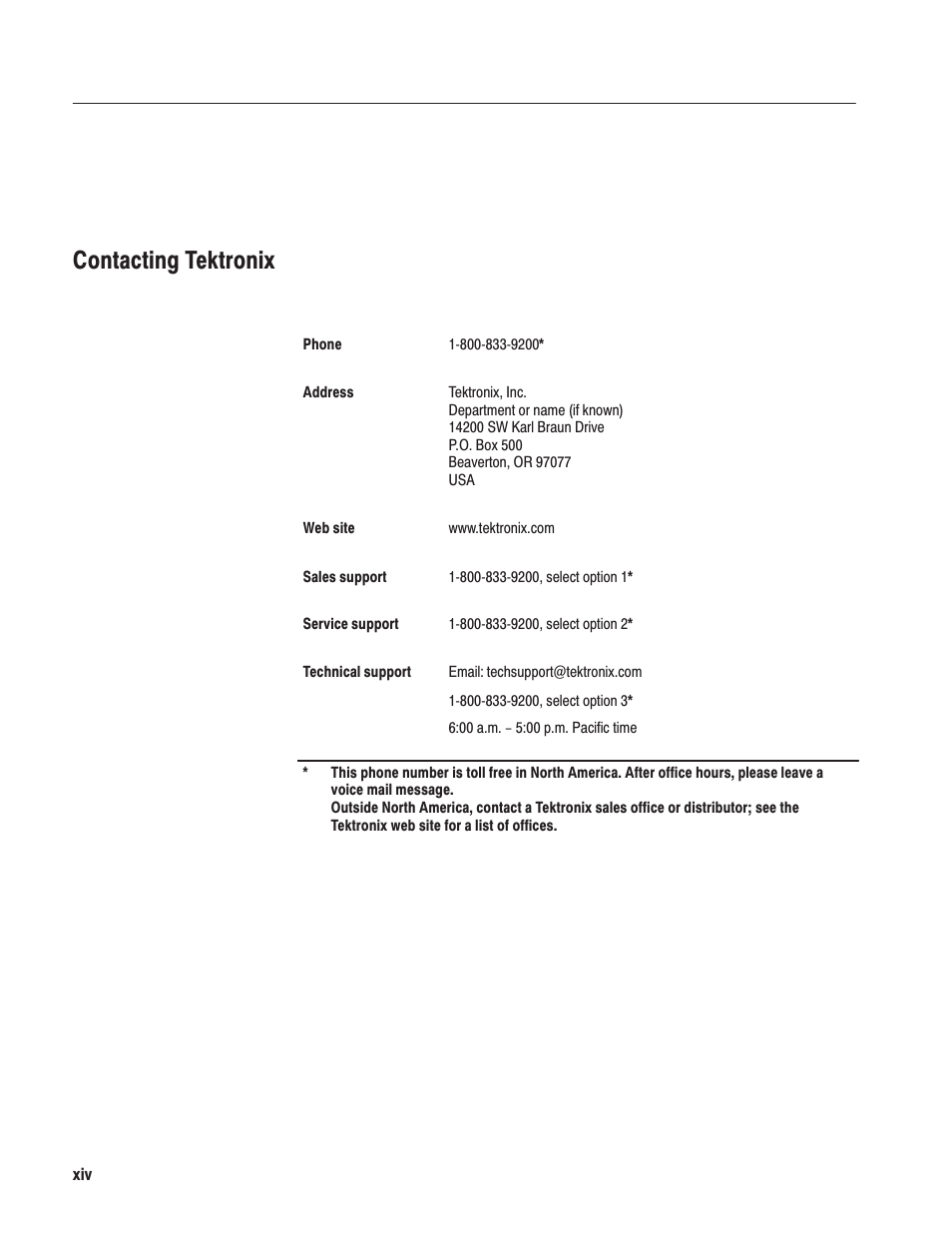 Contacting tektronix | Tektronix MTG100 User Manual | Page 19 / 250