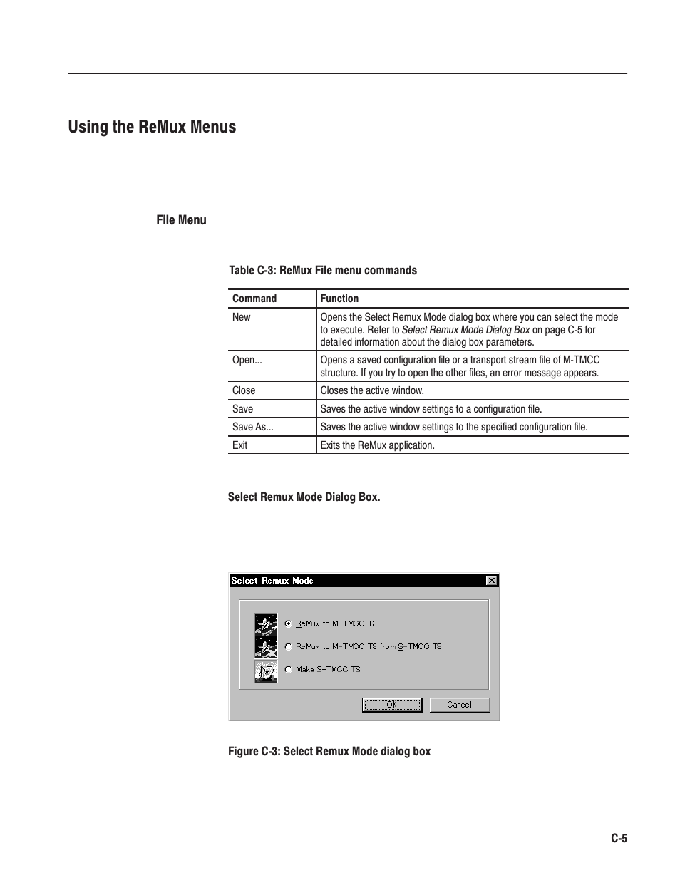 Using the remux menus | Tektronix MTG100 User Manual | Page 204 / 250