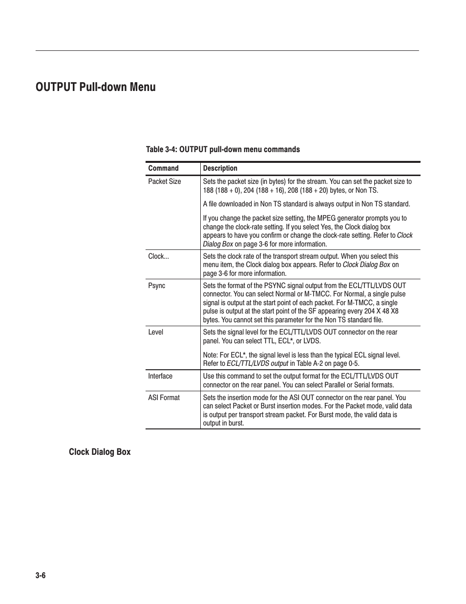Output pullćdown menu | Tektronix MTG100 User Manual | Page 65 / 250