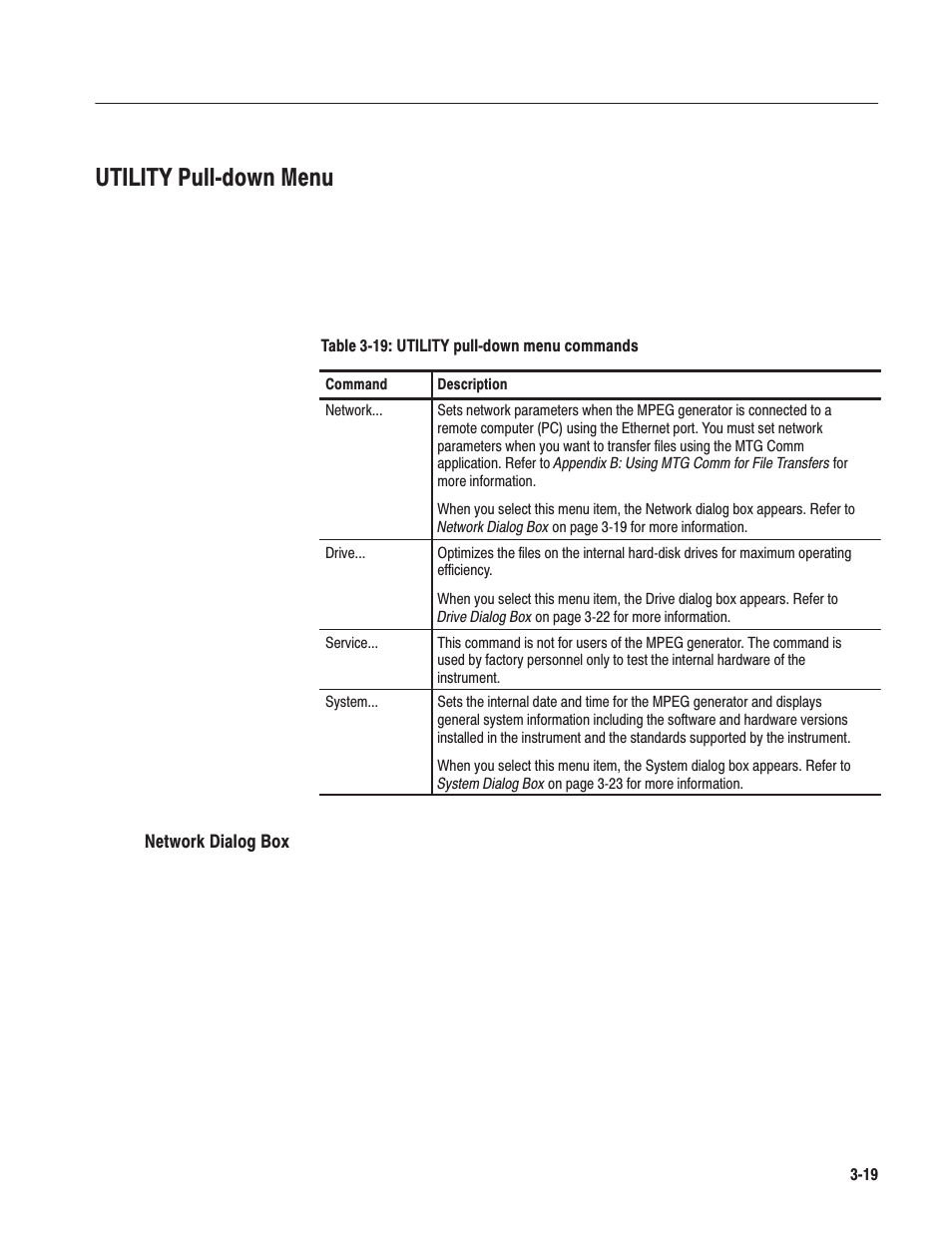 Utility pullćdown menu | Tektronix MTG100 User Manual | Page 78 / 250