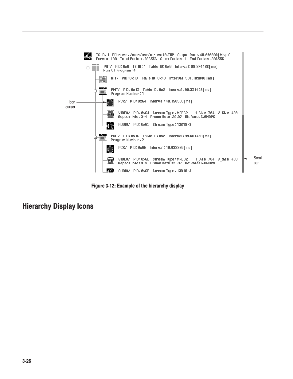 Hierarchy display icons | Tektronix MTG100 User Manual | Page 85 / 250