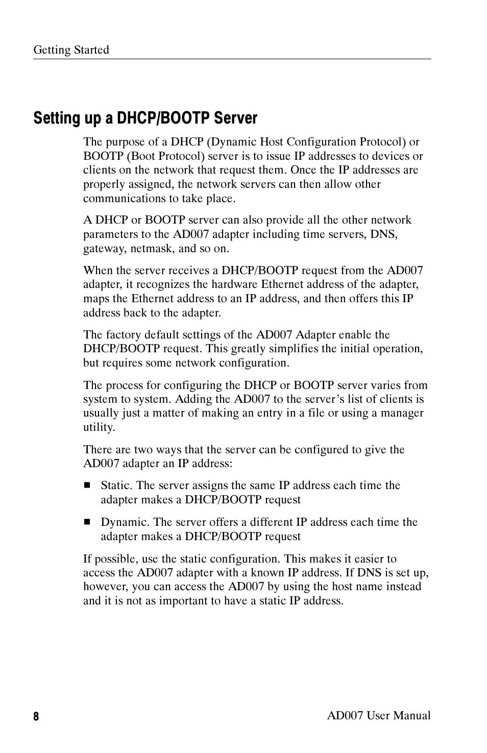 Setting up a dhcp/bootp server | Tektronix AD007 User Manual | Page 22 / 88