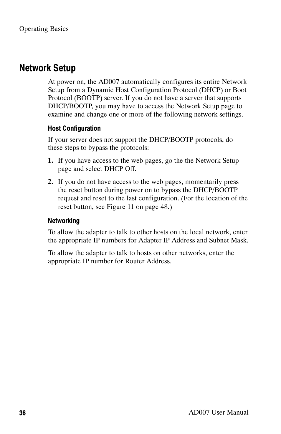 Network setup | Tektronix AD007 User Manual | Page 50 / 88