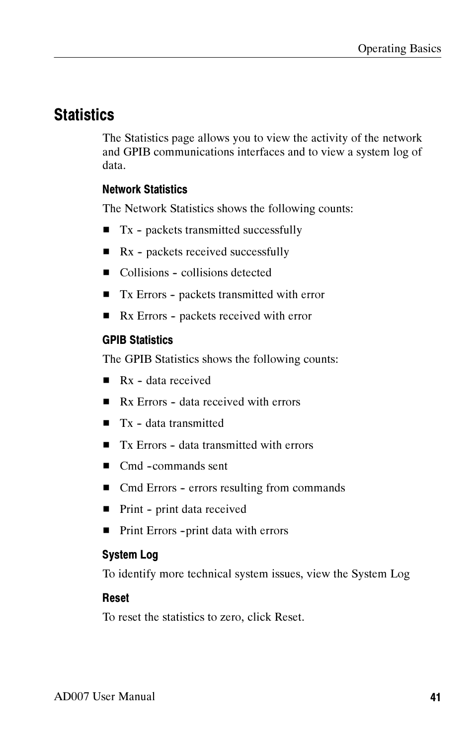 Statistics | Tektronix AD007 User Manual | Page 55 / 88