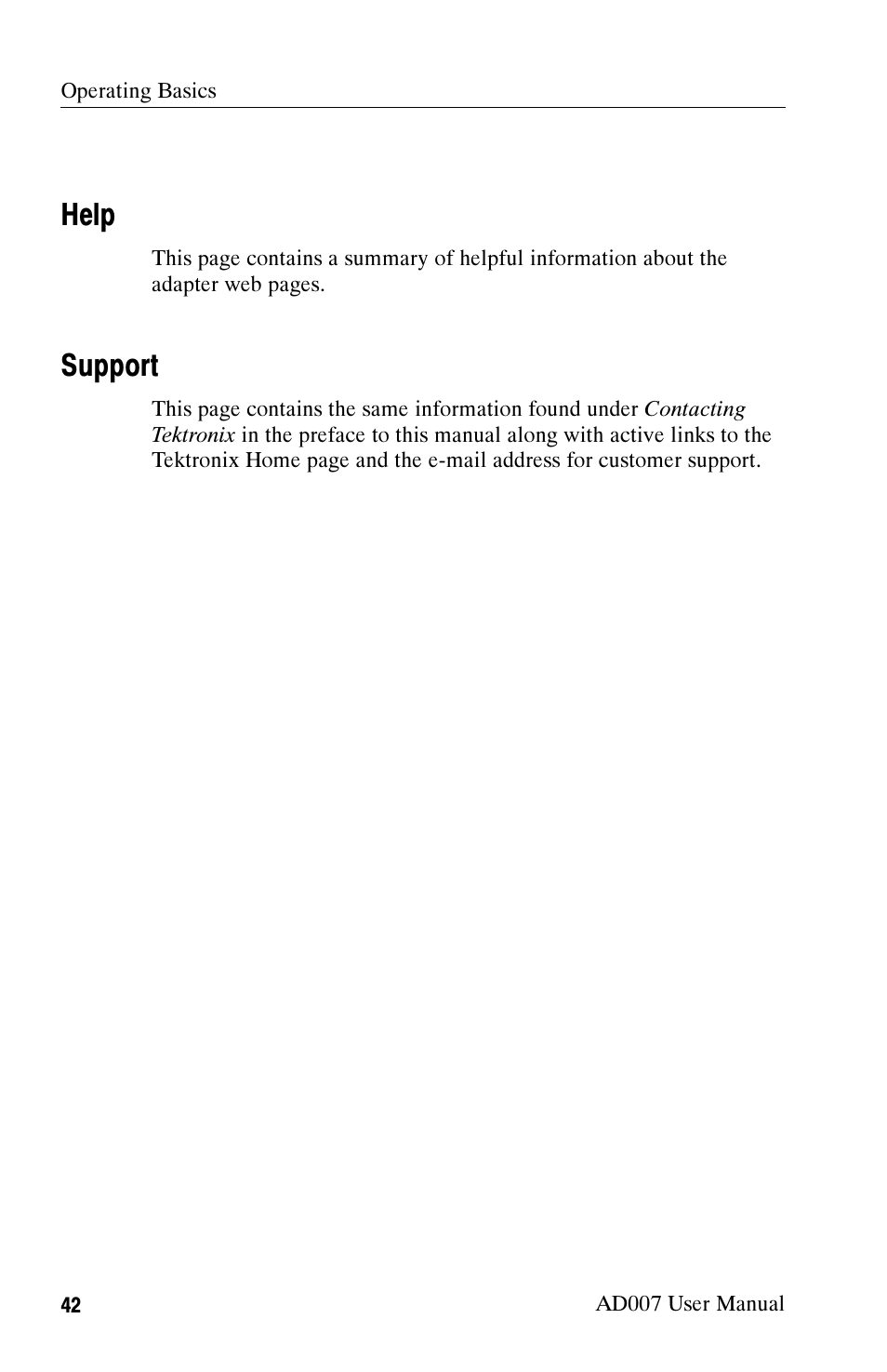 Help, Support | Tektronix AD007 User Manual | Page 56 / 88