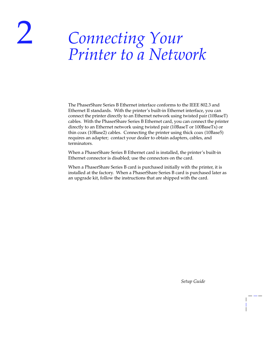 Connecting your printer to a network, Phasershare series b ethernet interface, Phasershare series b ethernet interface 5 | Tektronix Phasershare Printer User Manual | Page 11 / 82