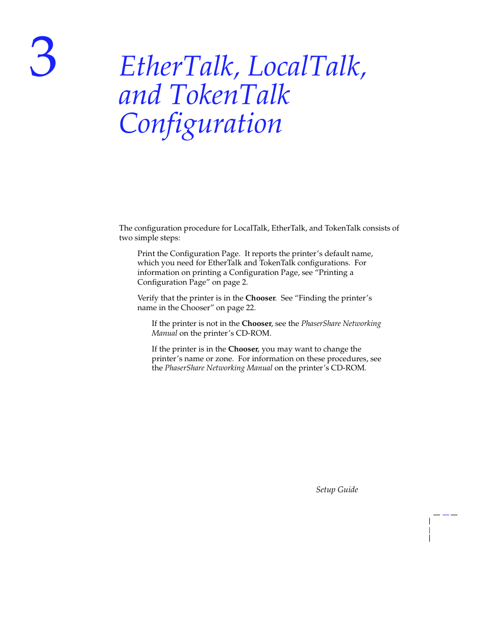 Ethertalk, localtalk, and tokentalk configuration, Configuration overview, Configuration overview 21 | Tektronix Phasershare Printer User Manual | Page 27 / 82