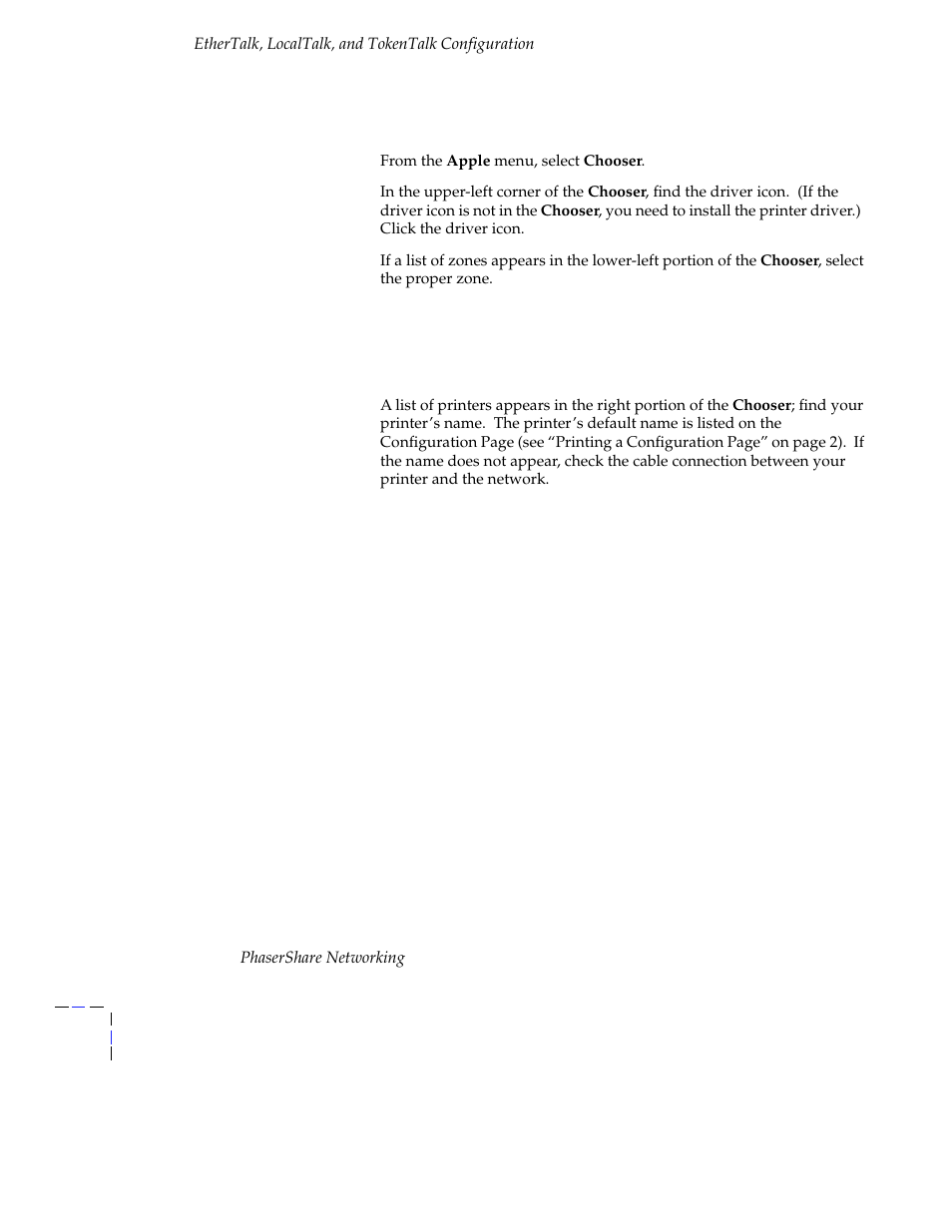 Finding the printer’s name in the chooser, Finding the printer’s name in the chooser 22 | Tektronix Phasershare Printer User Manual | Page 28 / 82