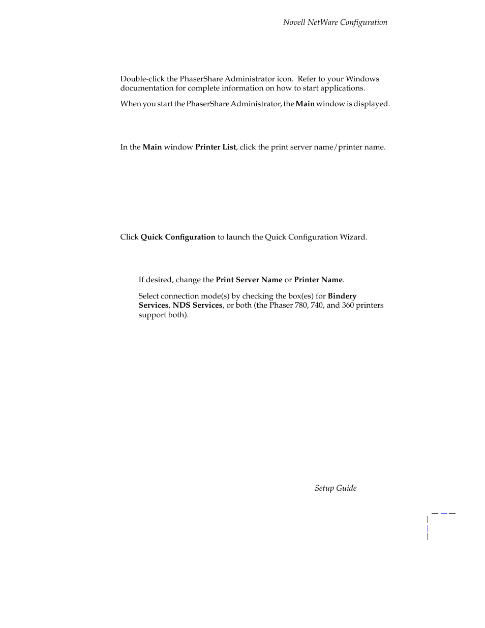 Start the phasershare administrator, Select a print server, Launch the quick configuration wizard | Configure the printer and set up queues | Tektronix Phasershare Printer User Manual | Page 31 / 82