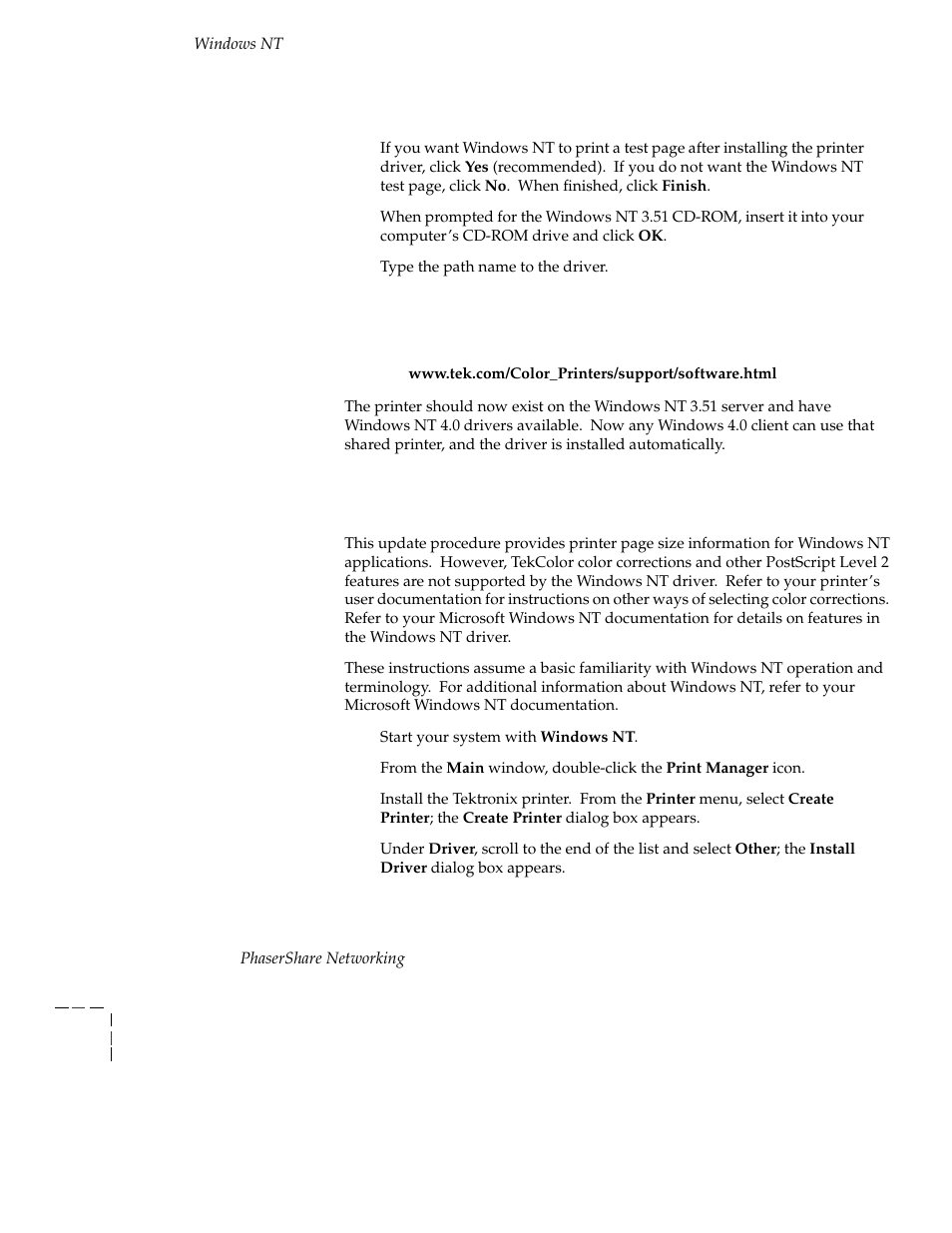 Adding a windowsnt3.x driver, Adding a windows nt 3.x driver 48, Adding a windows nt 3.x driver | Tektronix Phasershare Printer User Manual | Page 54 / 82