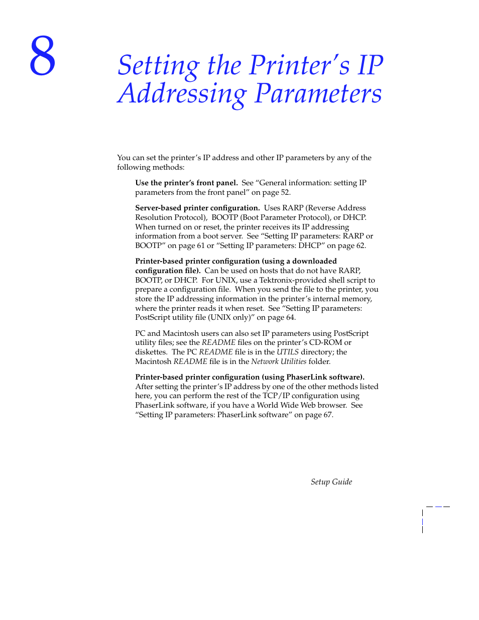 Setting the printer’s ip addressing parameters | Tektronix Phasershare Printer User Manual | Page 57 / 82