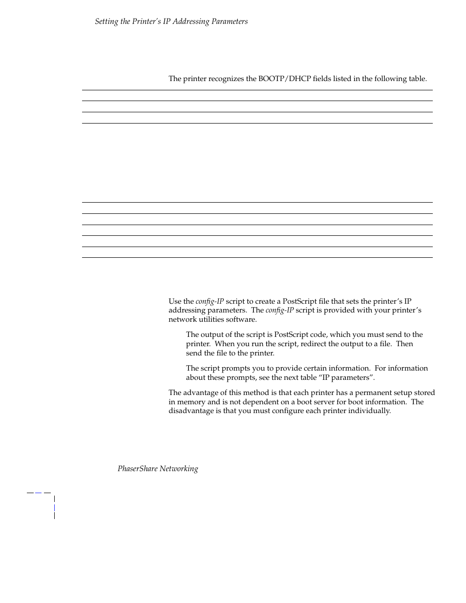 Supported bootp/dhcp fields | Tektronix Phasershare Printer User Manual | Page 70 / 82