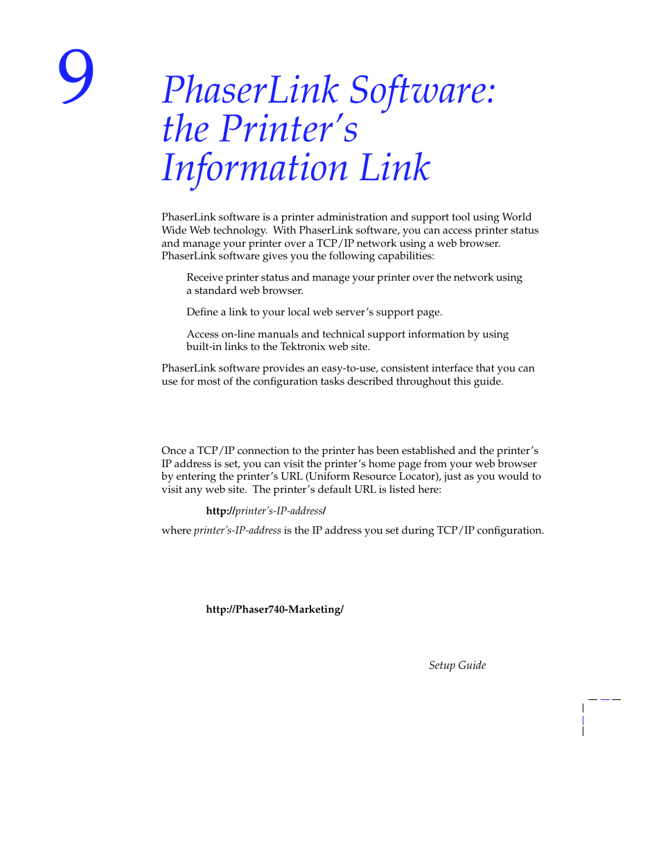 Accessing printer information from a browser, Accessing printer information from a browser 69 | Tektronix Phasershare Printer User Manual | Page 75 / 82