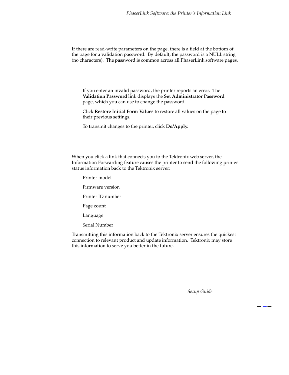 Information forwarding | Tektronix Phasershare Printer User Manual | Page 77 / 82