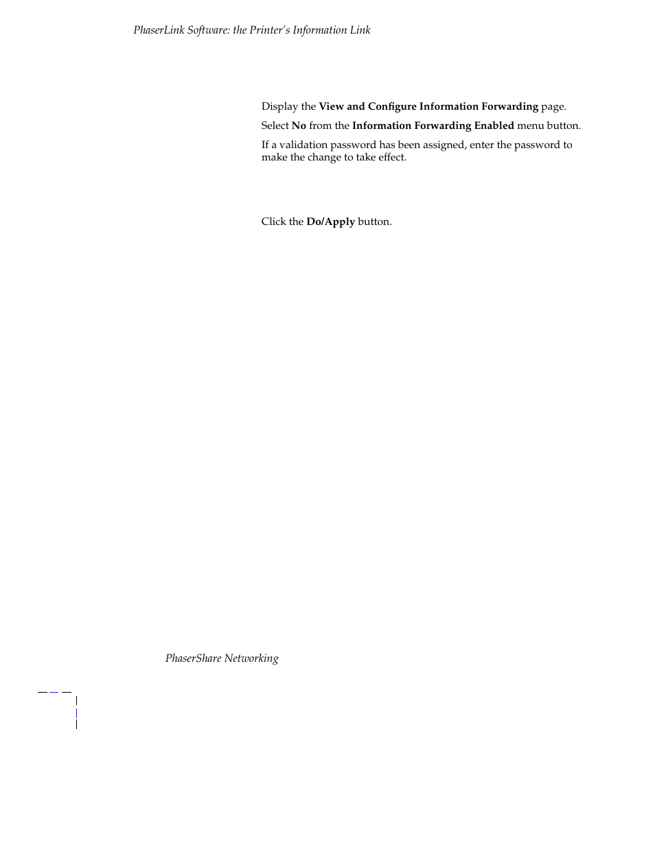 Disabling information forwarding | Tektronix Phasershare Printer User Manual | Page 78 / 82