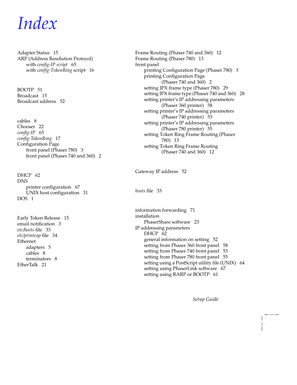 Index | Tektronix Phasershare Printer User Manual | Page 79 / 82