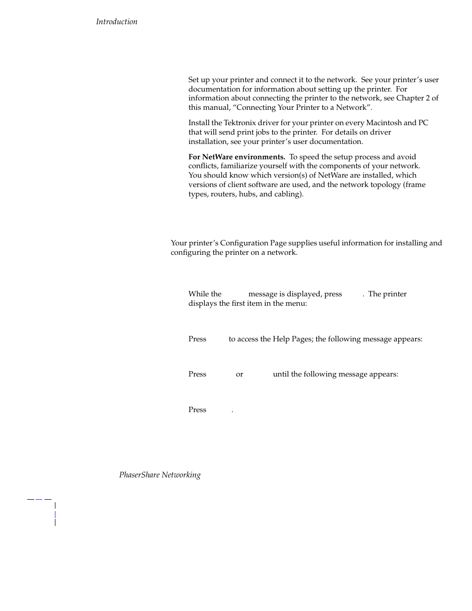 Before you begin network configuration, Printing a configuration page | Tektronix Phasershare Printer User Manual | Page 8 / 82