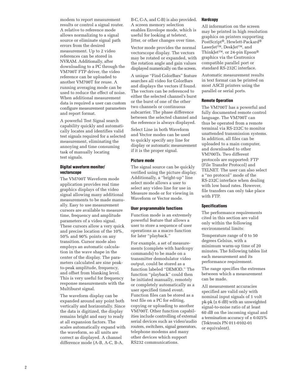 Tektronix VM700T User Manual | Page 2 / 16