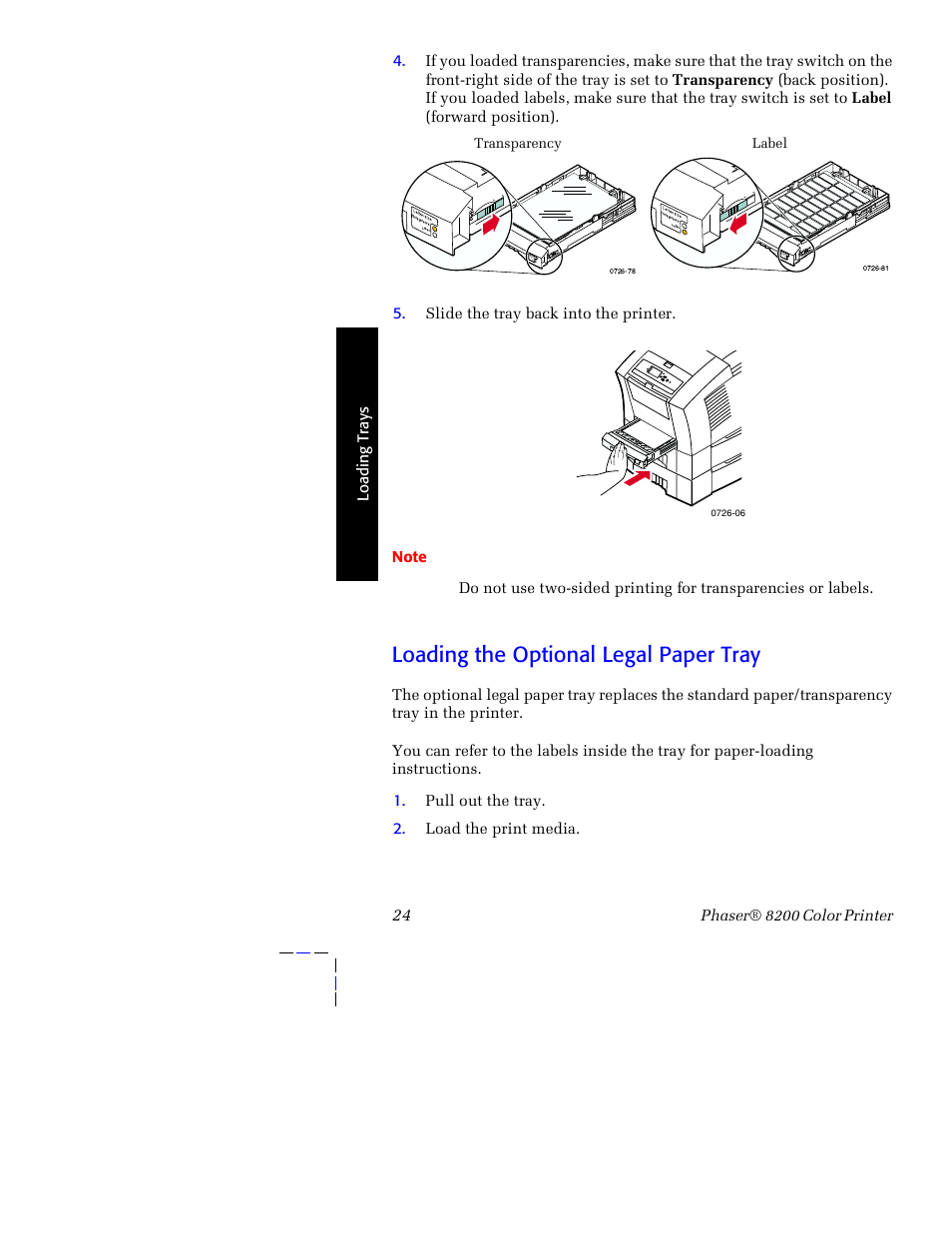 Loading the optional legal paper tray | Tektronix Phaser 8200 User Manual | Page 38 / 109