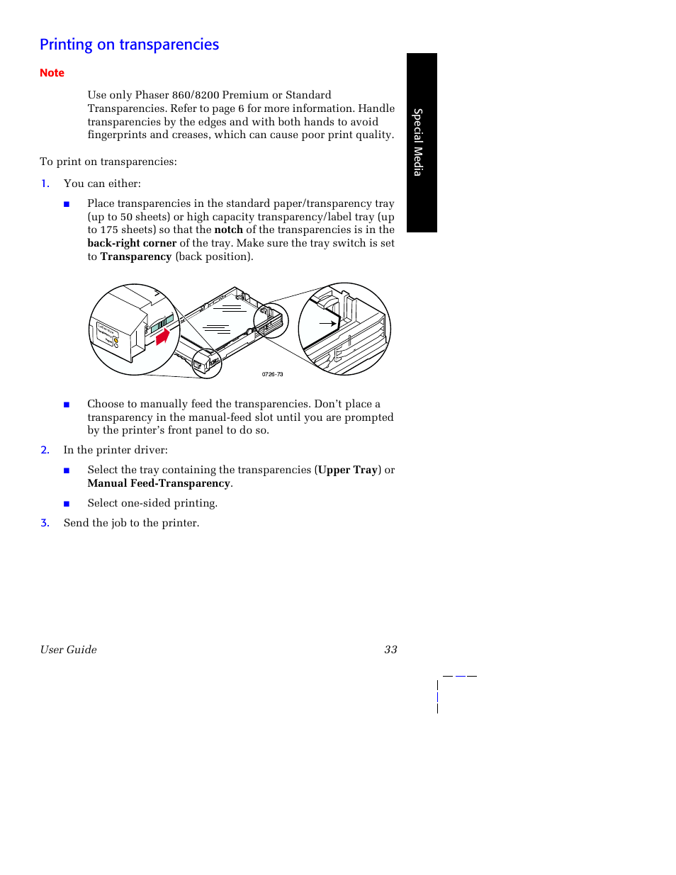 Printing on transparencies | Tektronix Phaser 8200 User Manual | Page 47 / 109