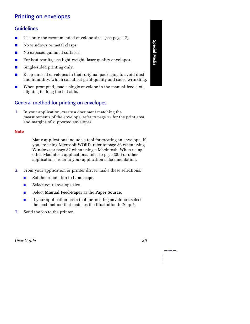 Printing on envelopes, Guidelines, General method for printing on envelopes | Tektronix Phaser 8200 User Manual | Page 49 / 109