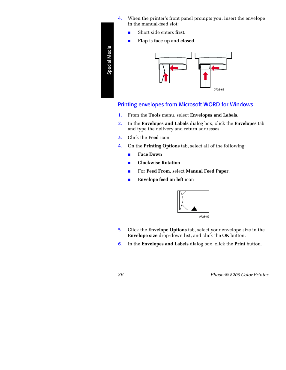 Printing envelopes from microsoft word for windows | Tektronix Phaser 8200 User Manual | Page 50 / 109