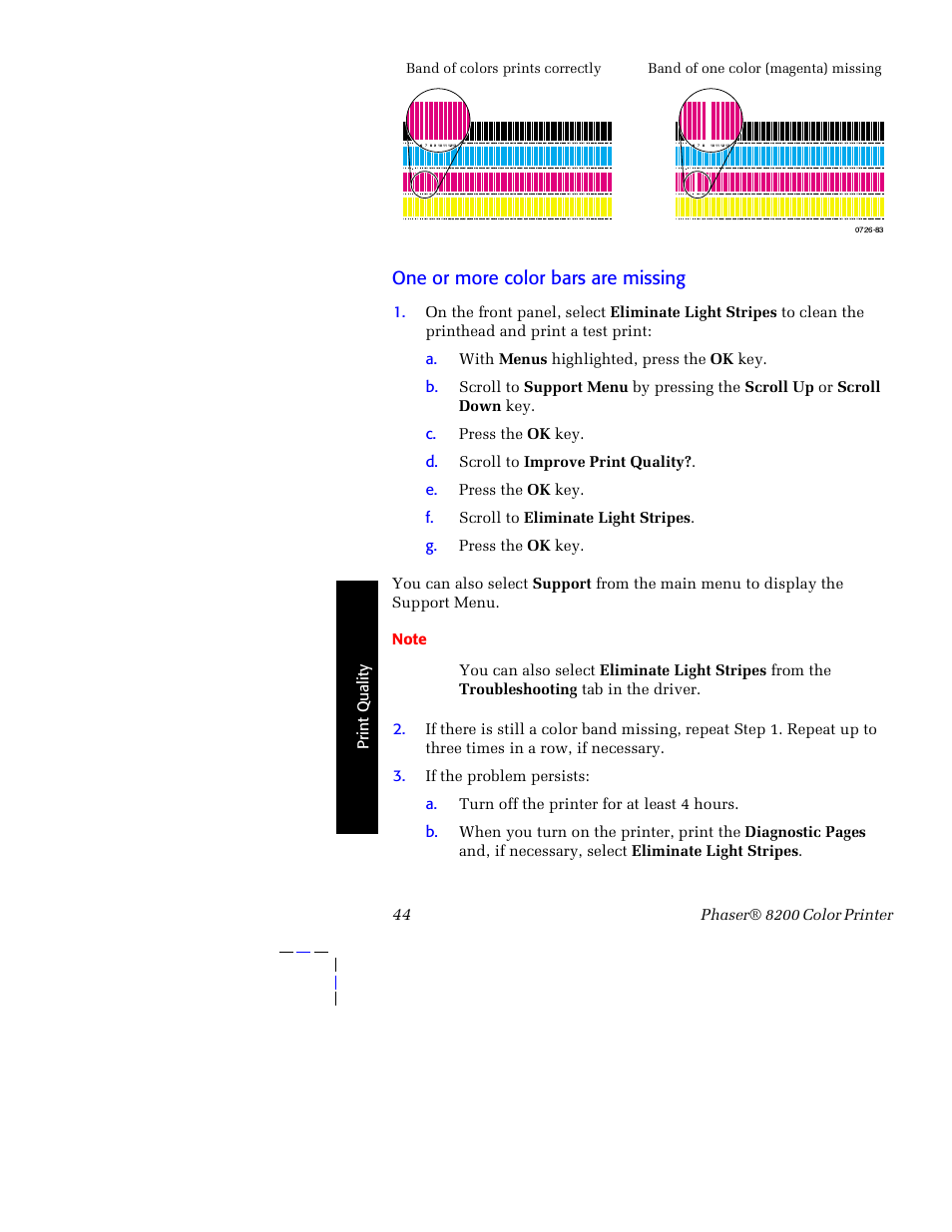 One or more color bars are missing | Tektronix Phaser 8200 User Manual | Page 58 / 109