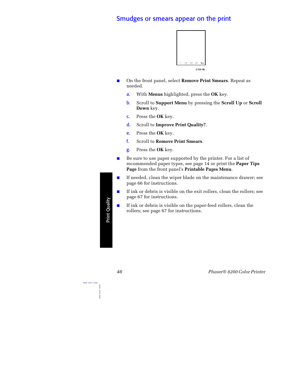 Smudges or smears appear on the print | Tektronix Phaser 8200 User Manual | Page 60 / 109