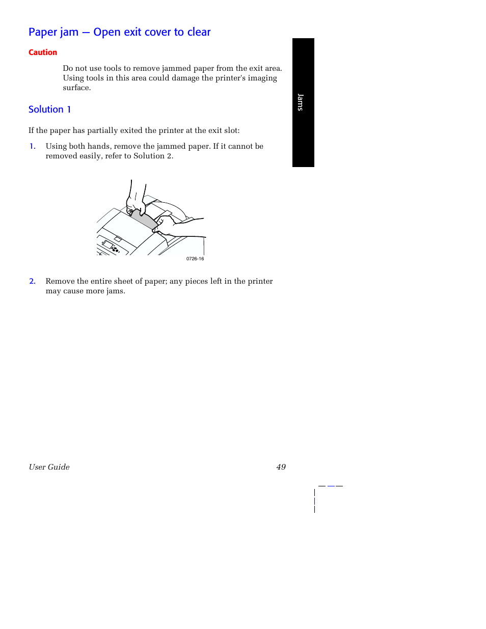 Paper jam — open exit cover to clear | Tektronix Phaser 8200 User Manual | Page 63 / 109