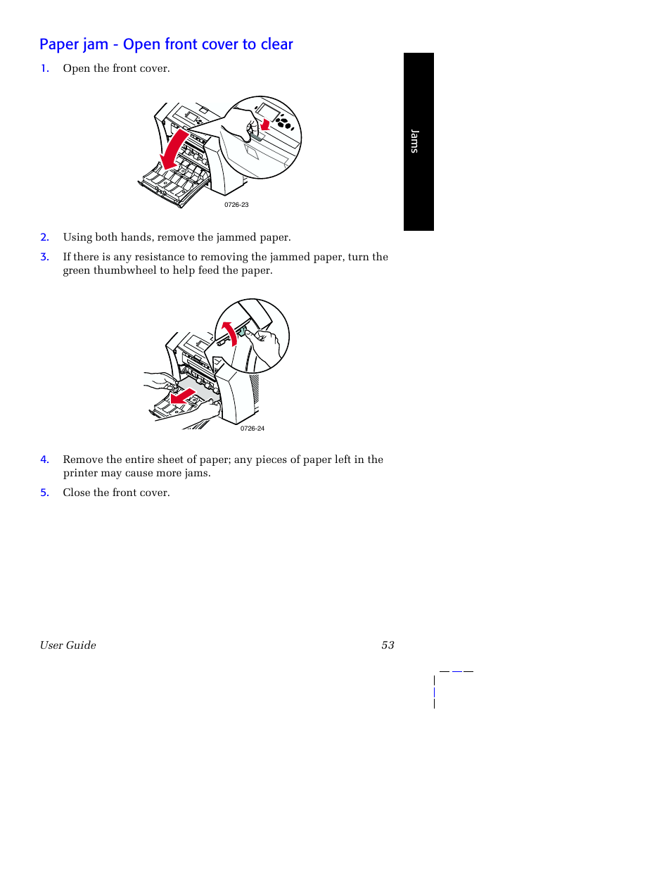 Paper jam - open front cover to clear | Tektronix Phaser 8200 User Manual | Page 67 / 109