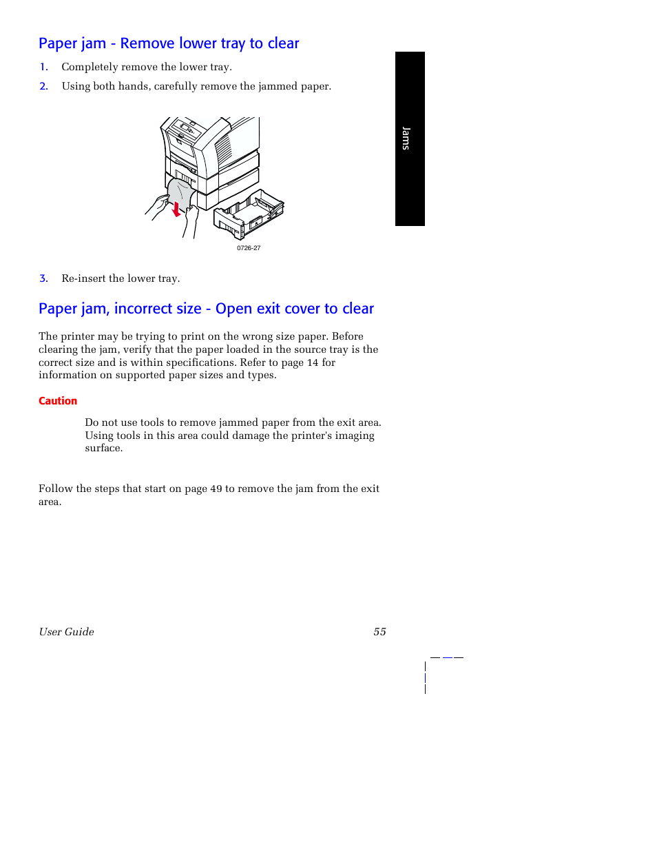 Paper jam - remove lower tray to clear | Tektronix Phaser 8200 User Manual | Page 69 / 109