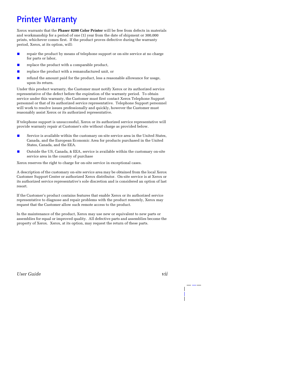 Printer warranty | Tektronix Phaser 8200 User Manual | Page 7 / 109