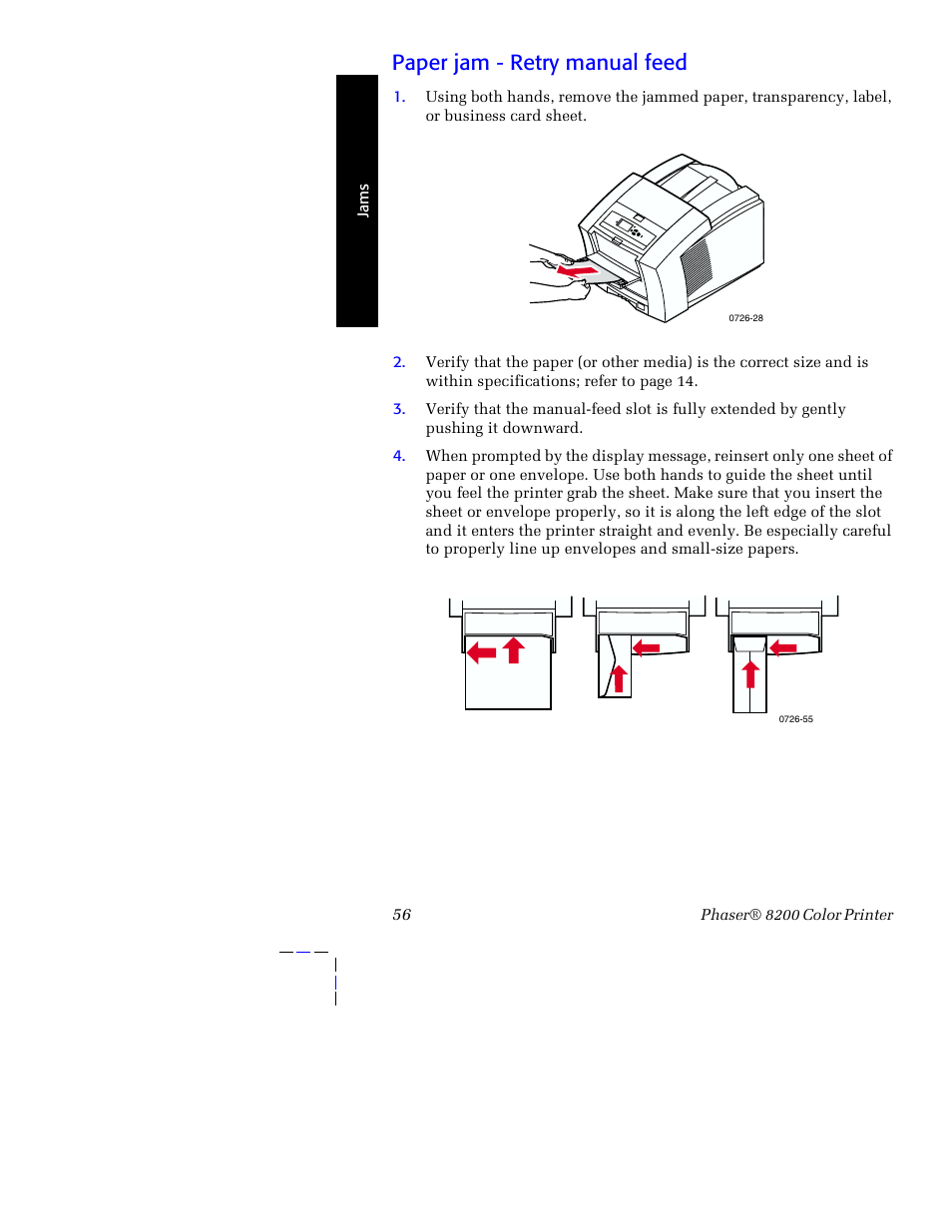 Paper jam - retry manual feed | Tektronix Phaser 8200 User Manual | Page 70 / 109