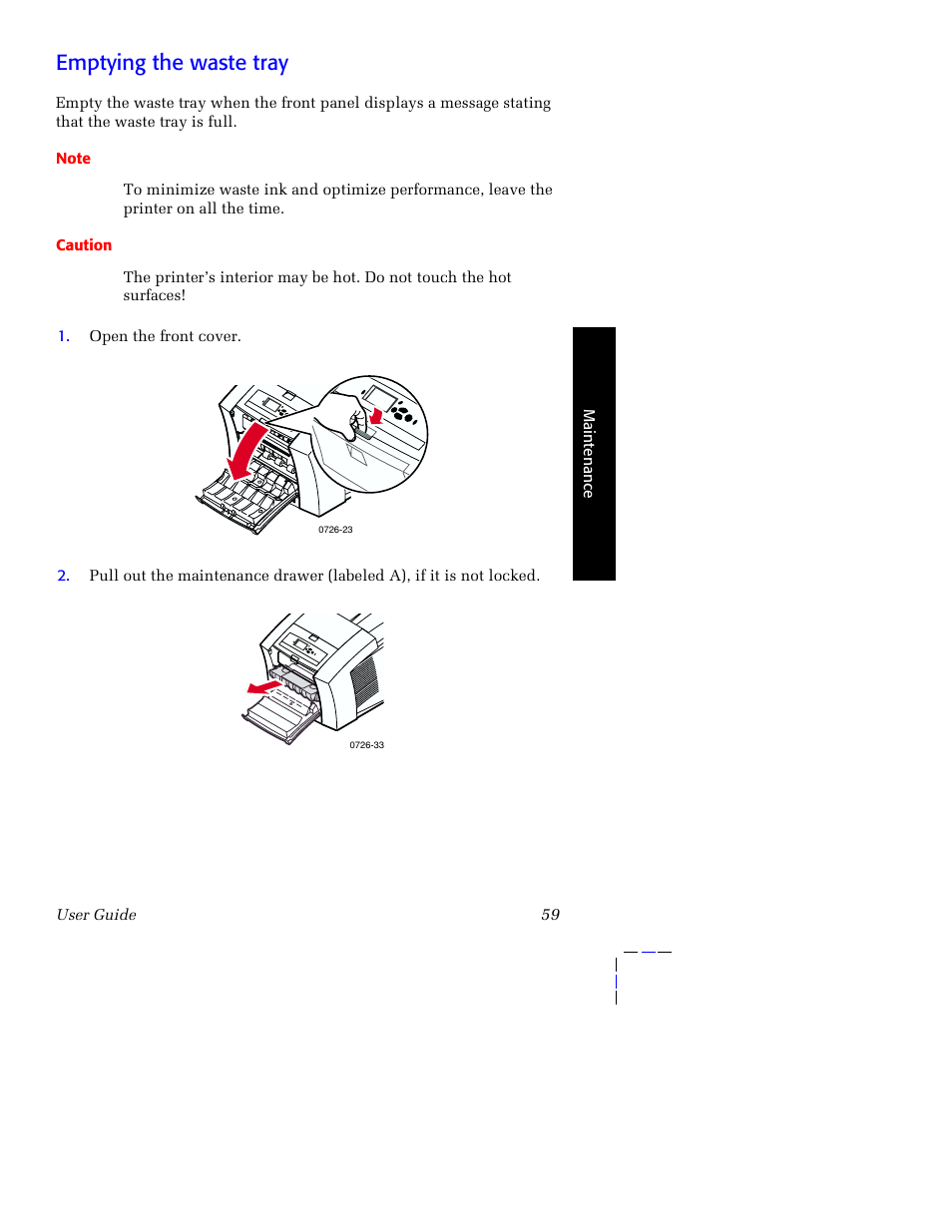 Emptying the waste tray | Tektronix Phaser 8200 User Manual | Page 73 / 109