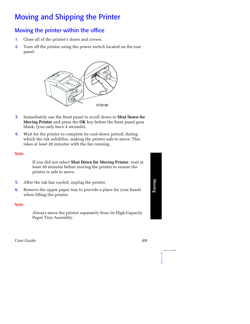 Moving and shipping the printer, Moving the printer within the office | Tektronix Phaser 8200 User Manual | Page 83 / 109