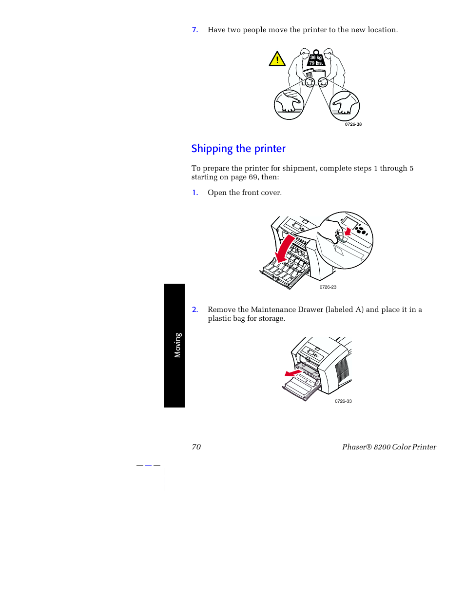 Shipping the printer | Tektronix Phaser 8200 User Manual | Page 84 / 109