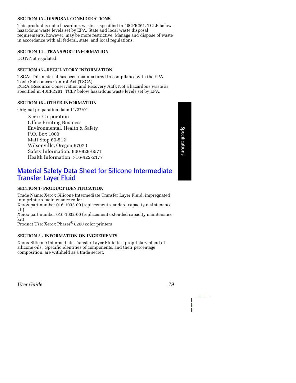 Material safety data sheet for | Tektronix Phaser 8200 User Manual | Page 93 / 109