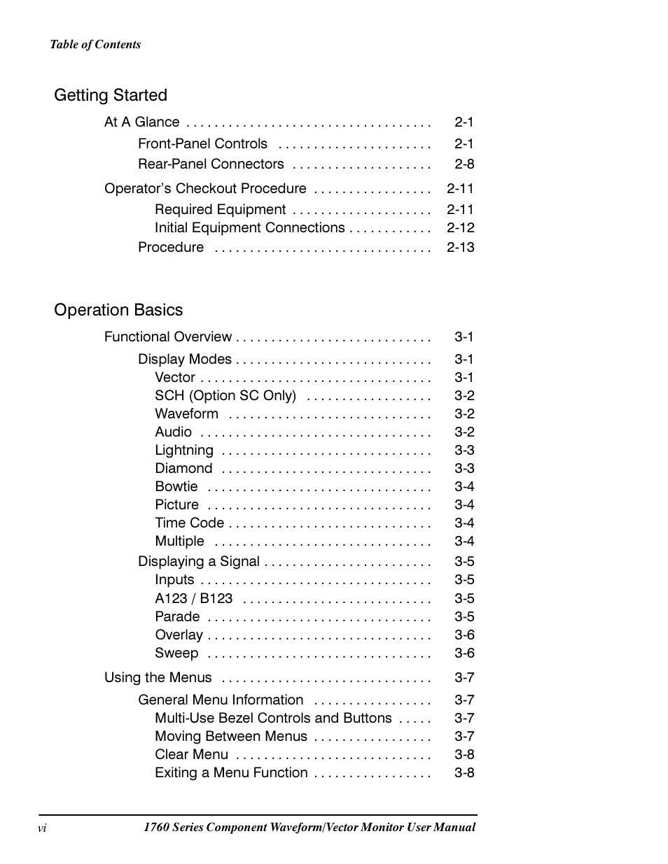Getting started, Operation basics | Tektronix 1760 User Manual | Page 10 / 180