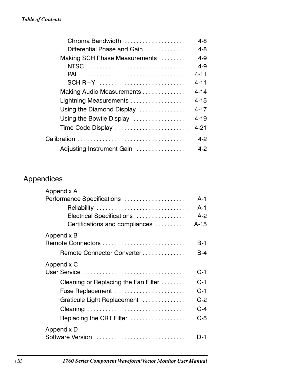 Appendices | Tektronix 1760 User Manual | Page 12 / 180