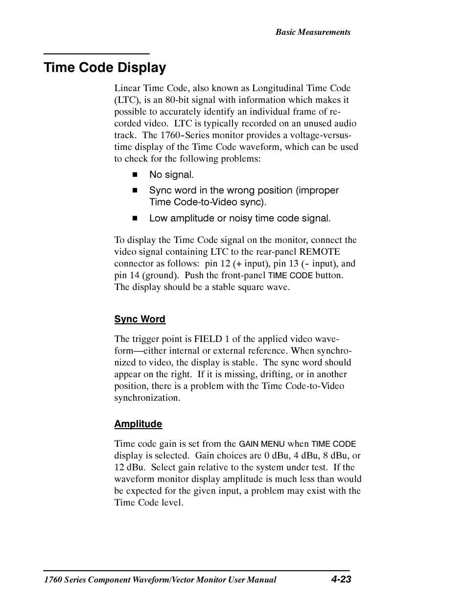 Time code display | Tektronix 1760 User Manual | Page 123 / 180