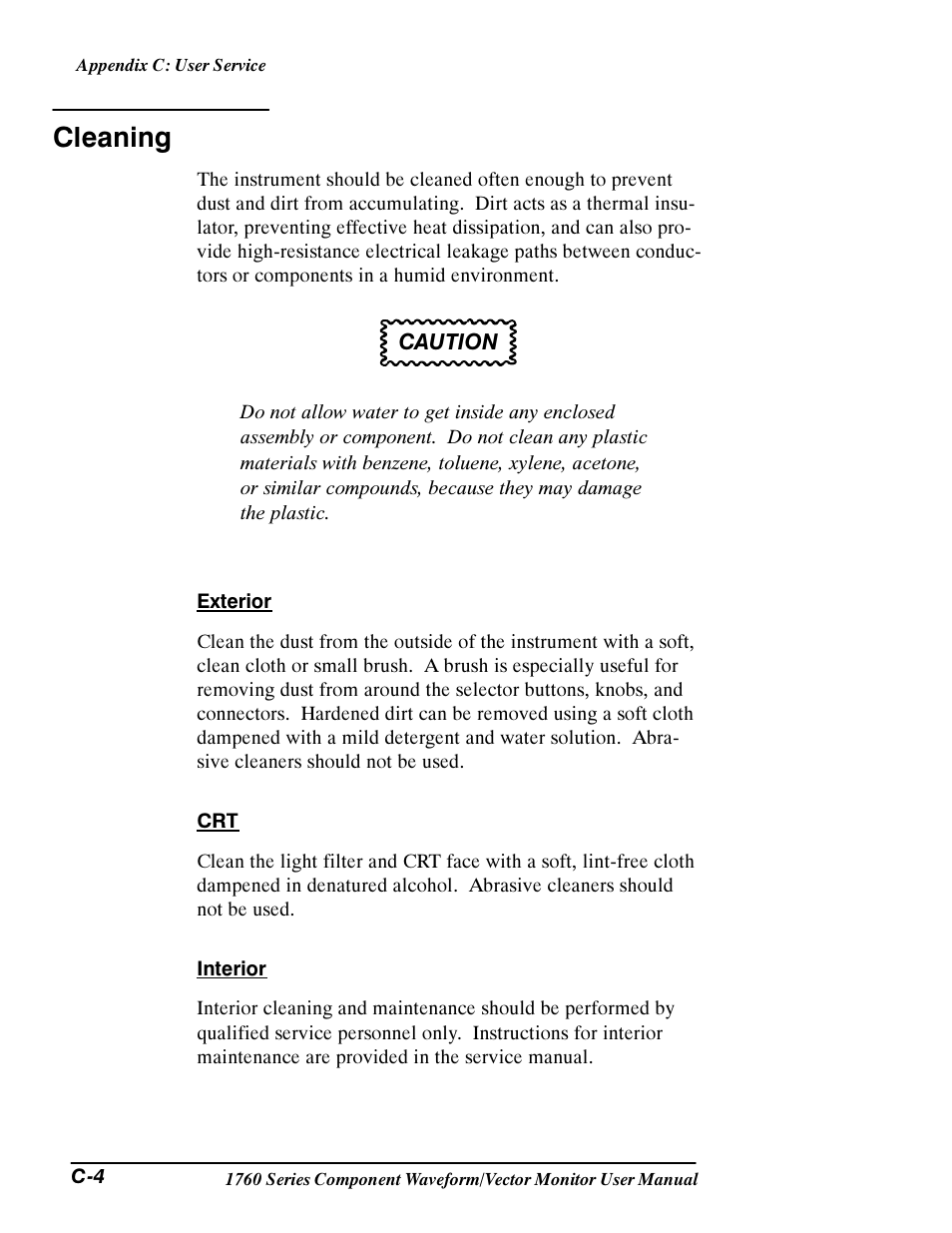 Cleaning | Tektronix 1760 User Manual | Page 156 / 180