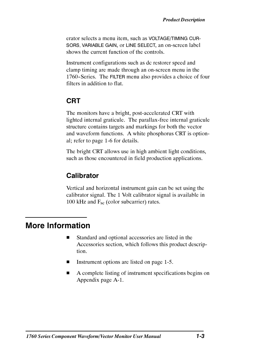 More information, Calibrator | Tektronix 1760 User Manual | Page 23 / 180