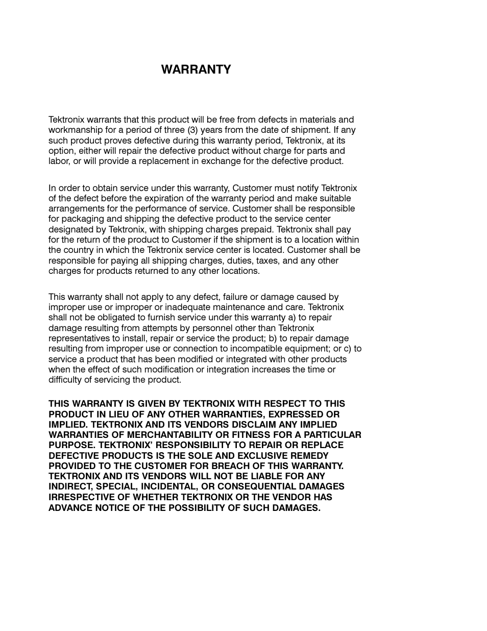 Warranty | Tektronix 1760 User Manual | Page 3 / 180