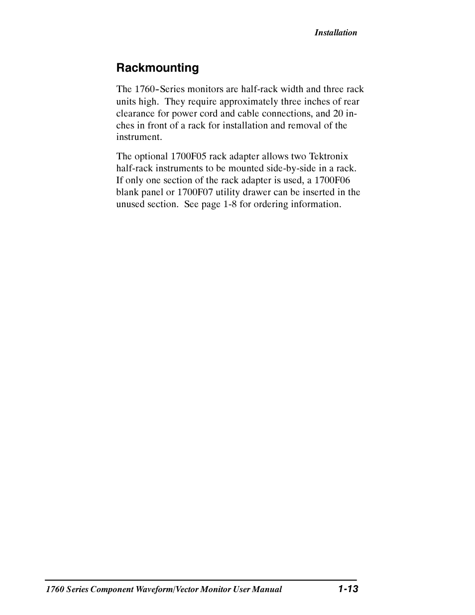 Rackmounting | Tektronix 1760 User Manual | Page 33 / 180
