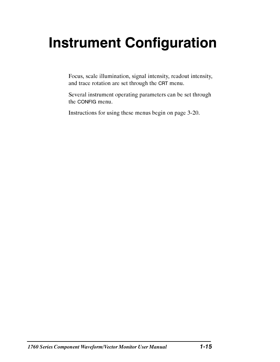 Instrument configuration | Tektronix 1760 User Manual | Page 35 / 180