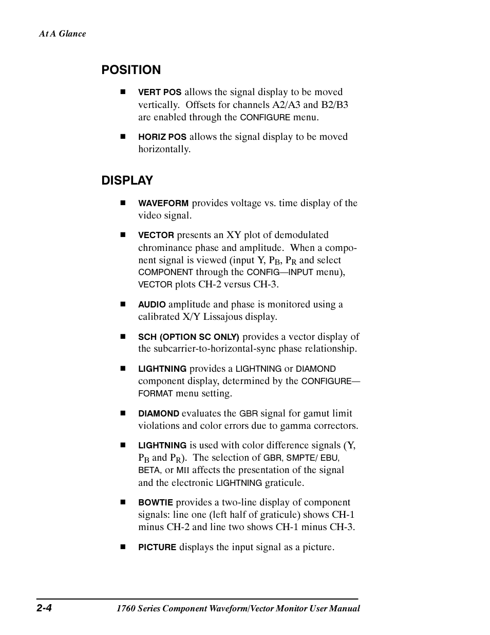 Position, Display | Tektronix 1760 User Manual | Page 42 / 180